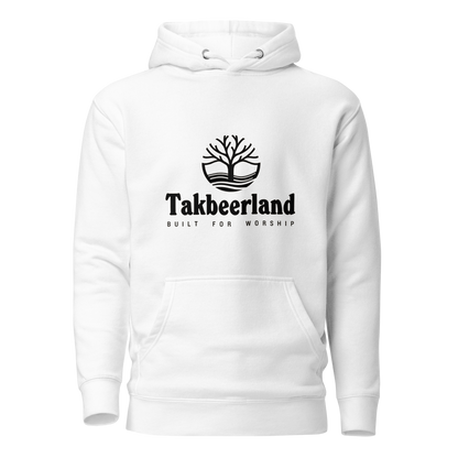 HOODIE Premium (Adult) - TAKBEERLAND FULL LOGO (Centered/Medium) - Black