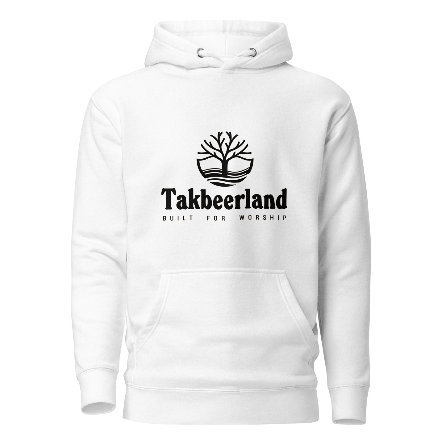 HOODIE Premium (Adult) - TAKBEERLAND FULL LOGO (Centered/Medium) - Black