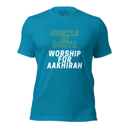 ADULT T-Shirt - HUSTLE & WORSHIP - Gold/White