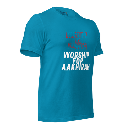 ADULT T-Shirt - HUSTLE & WORSHIP - Red/White