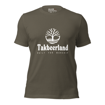 ADULT T-Shirt - TAKBEERLAND FULL LOGO (Centered/Medium) - White