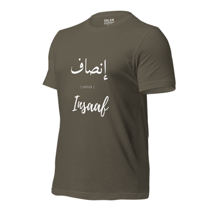 ADULT  T-Shirt - INSAAF (JUSTICE) Arabic/English - White