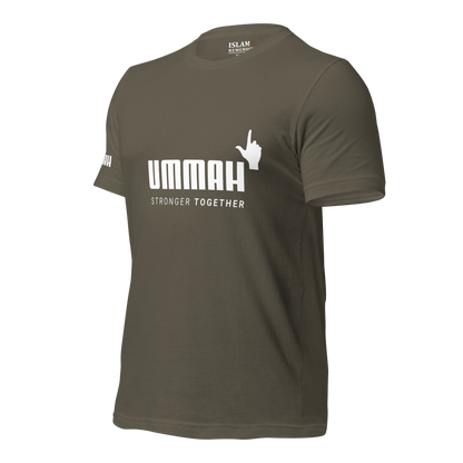 ADULT T-Shirt - UMMAH STRONGER TOGETHER Emblem (w/ Arm Logo)  - White