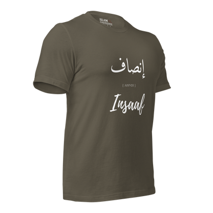 ADULT  T-Shirt - INSAAF (JUSTICE) Arabic/English - White