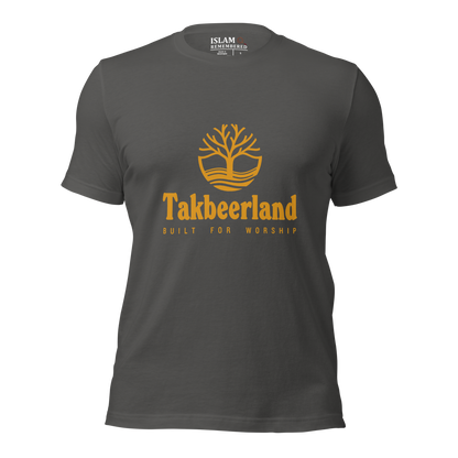 ADULT T-Shirt - TAKBEERLAND FULL LOGO (Centered/Medium) - Gold