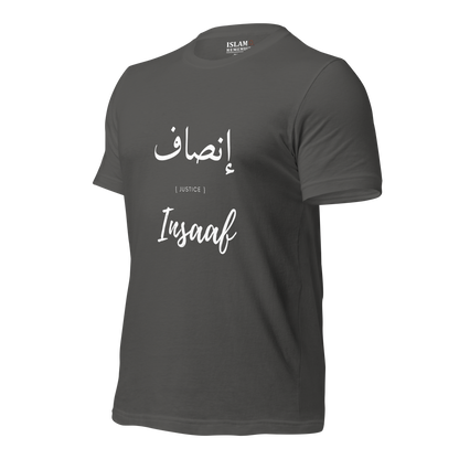 ADULT  T-Shirt - INSAAF (JUSTICE) Arabic/English - White