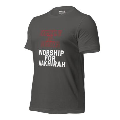 ADULT T-Shirt - HUSTLE & WORSHIP - Red/White