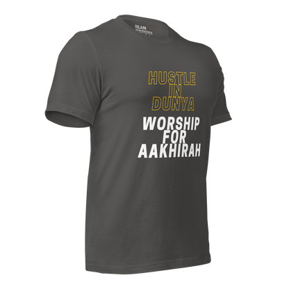 ADULT T-Shirt - HUSTLE & WORSHIP - Gold/White