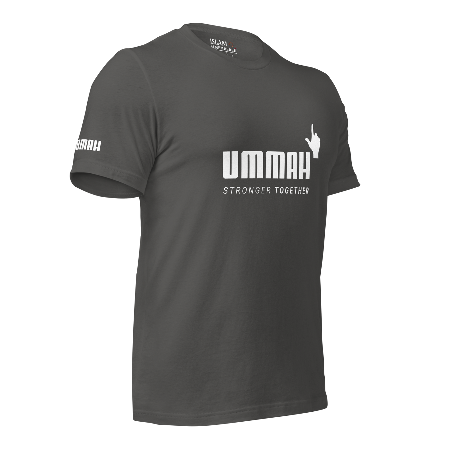 ADULT T-Shirt - UMMAH STRONGER TOGETHER Emblem (w/ Arm Logo)  - White