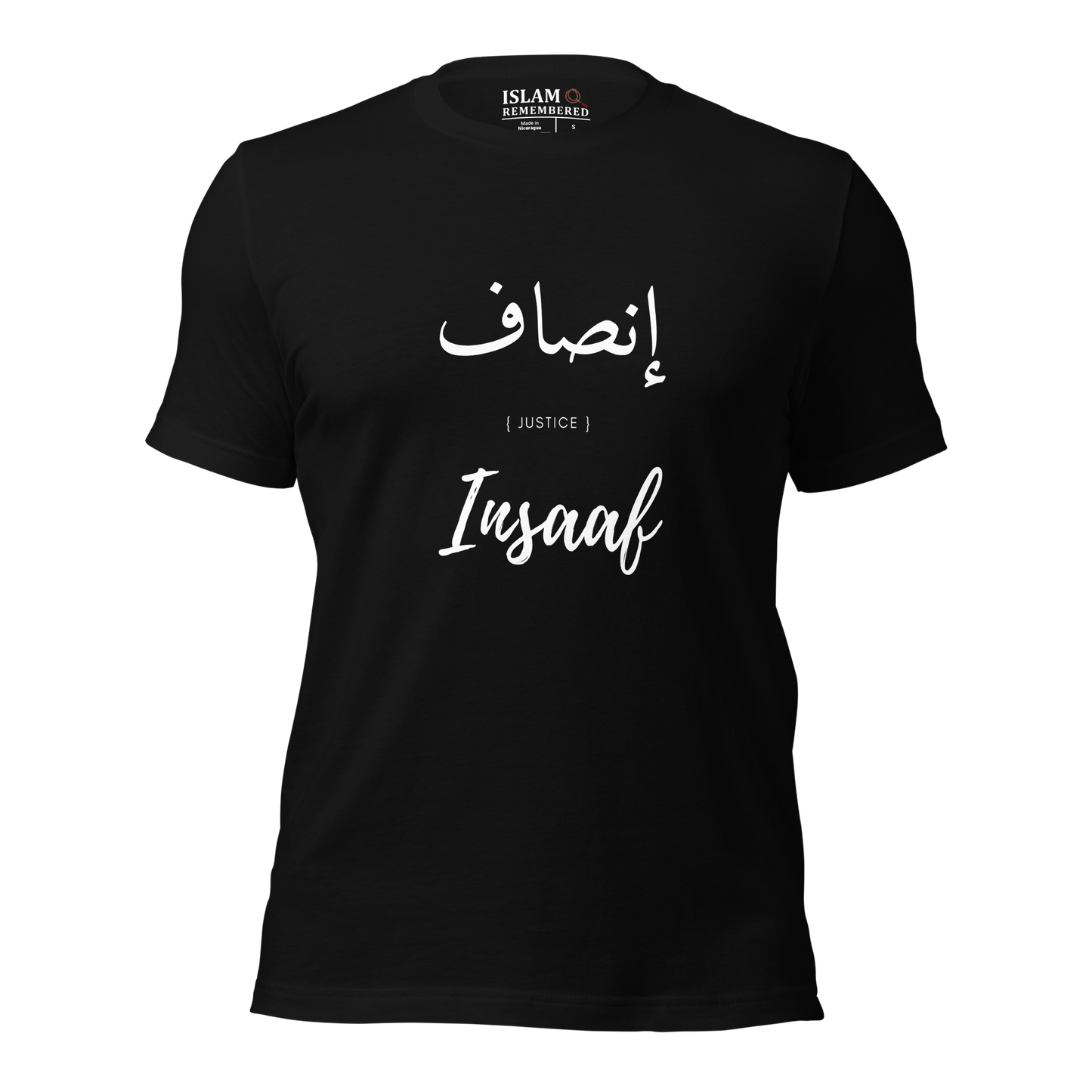 ADULT  T-Shirt - INSAAF (JUSTICE) Arabic/English - White