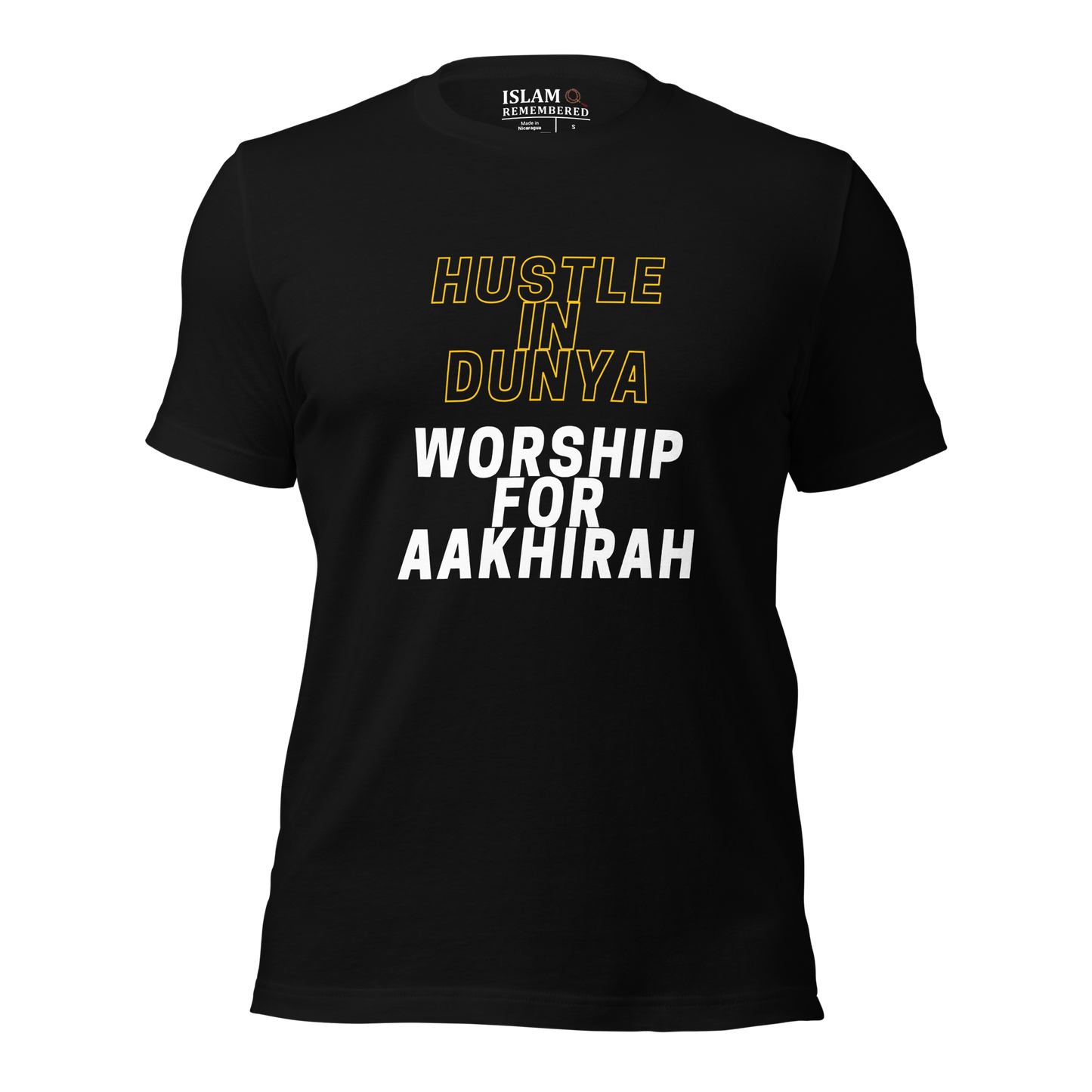 ADULT T-Shirt - HUSTLE & WORSHIP - Gold/White