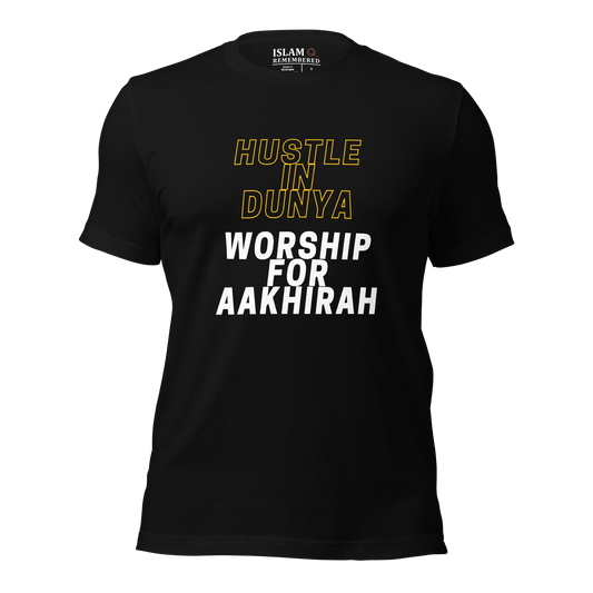 ADULT T-Shirt - HUSTLE & WORSHIP - Gold/White