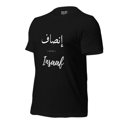 ADULT  T-Shirt - INSAAF (JUSTICE) Arabic/English - White