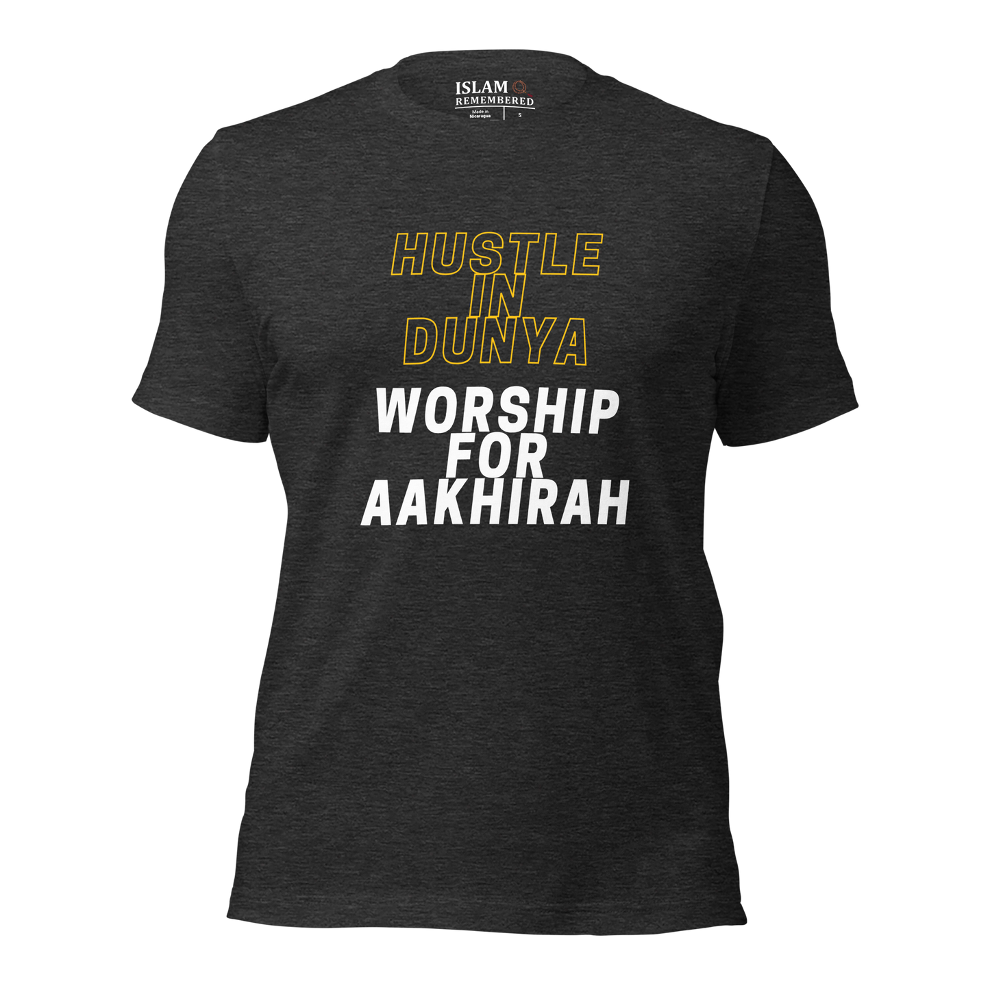 ADULT T-Shirt - HUSTLE & WORSHIP - Gold/White