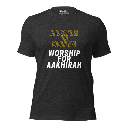 ADULT T-Shirt - HUSTLE & WORSHIP - Gold/White