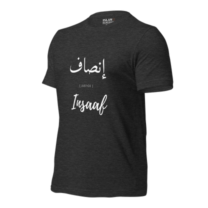 ADULT  T-Shirt - INSAAF (JUSTICE) Arabic/English - White