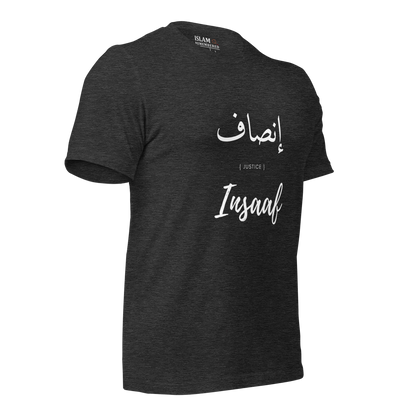 ADULT  T-Shirt - INSAAF (JUSTICE) Arabic/English - White