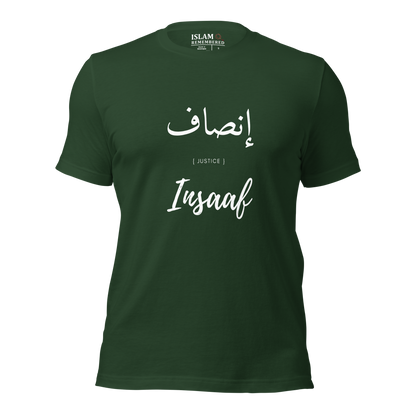 ADULT  T-Shirt - INSAAF (JUSTICE) Arabic/English - White