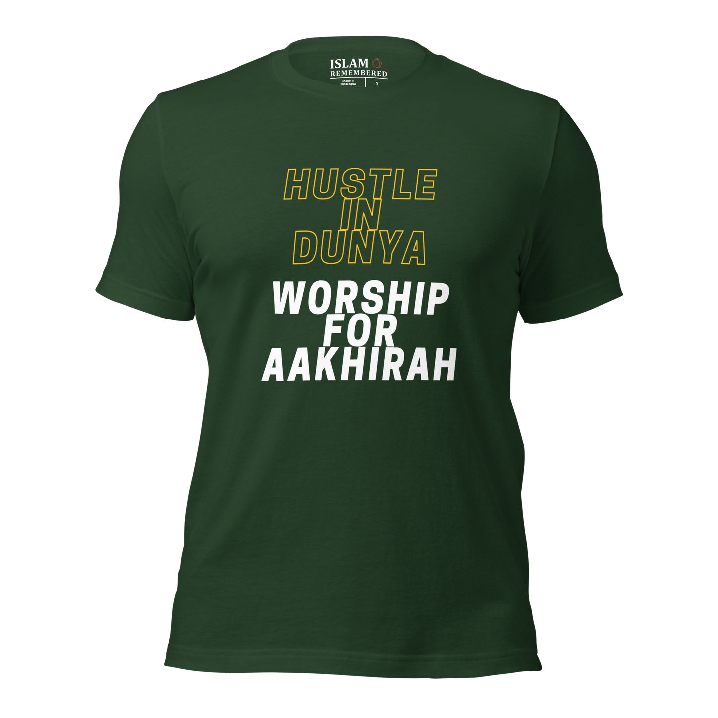 ADULT T-Shirt - HUSTLE & WORSHIP - Gold/White