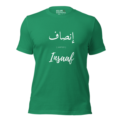 ADULT  T-Shirt - INSAAF (JUSTICE) Arabic/English - White