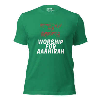 ADULT T-Shirt - HUSTLE & WORSHIP - Red/White