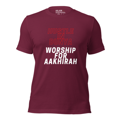 ADULT T-Shirt - HUSTLE & WORSHIP - Red/White