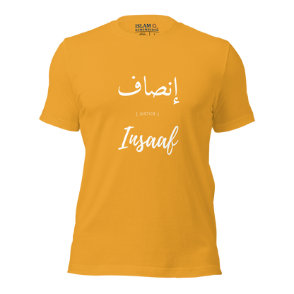 ADULT  T-Shirt - INSAAF (JUSTICE) Arabic/English - White