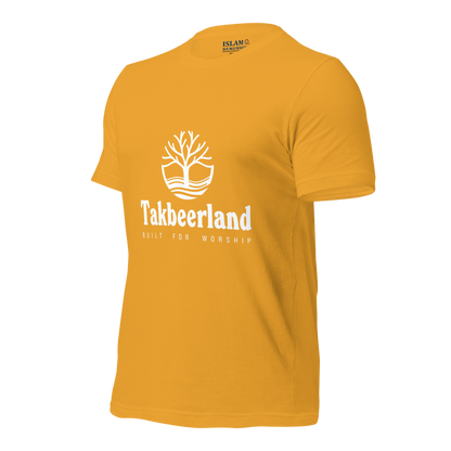 ADULT T-Shirt - TAKBEERLAND FULL LOGO (Centered/Medium) - White