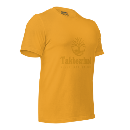 ADULT T-Shirt - TAKBEERLAND FULL LOGO (Centered/Medium) - Gold