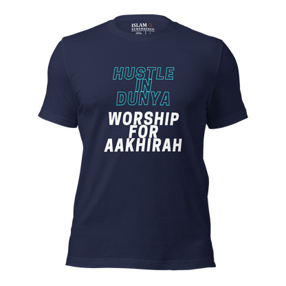 ADULT T-Shirt - HUSTLE & WORSHIP - Blue/White