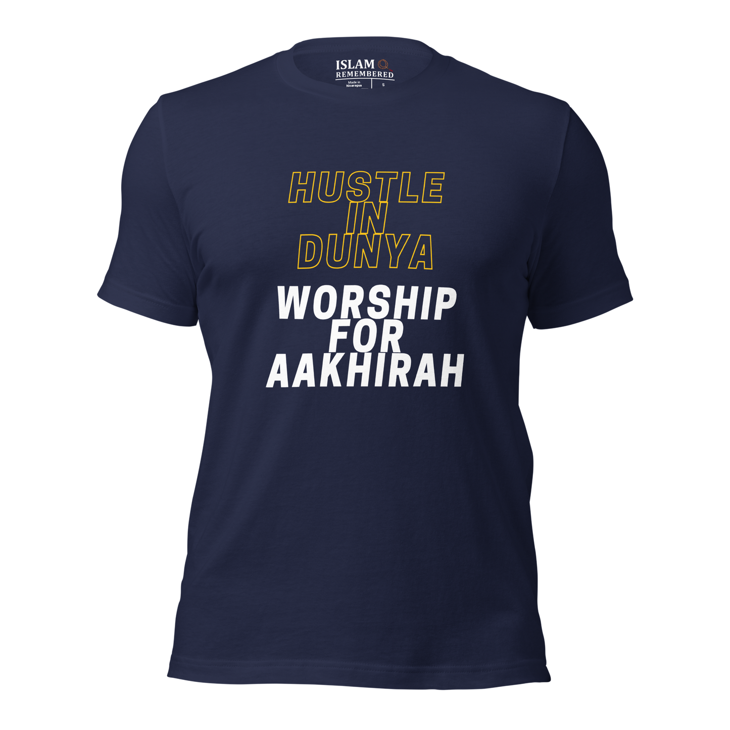 ADULT T-Shirt - HUSTLE & WORSHIP - Gold/White