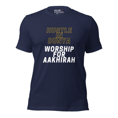 ADULT T-Shirt - HUSTLE & WORSHIP - Gold/White