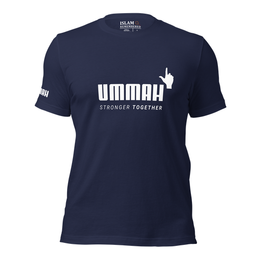 ADULT T-Shirt - UMMAH STRONGER TOGETHER Emblem (w/ Arm Logo)  - White