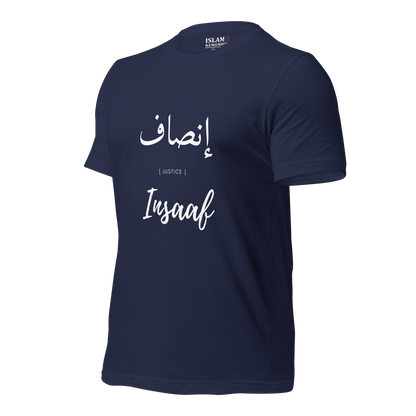 ADULT  T-Shirt - INSAAF (JUSTICE) Arabic/English - White