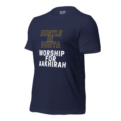 ADULT T-Shirt - HUSTLE & WORSHIP - Gold/White