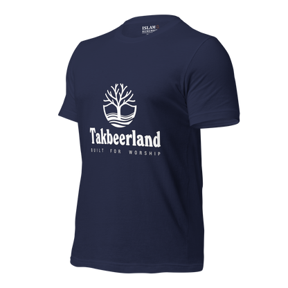 ADULT T-Shirt - TAKBEERLAND FULL LOGO (Centered/Medium) - White