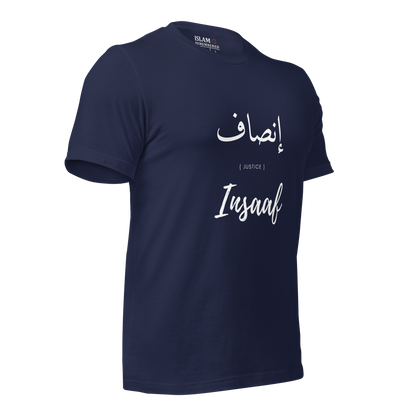 ADULT  T-Shirt - INSAAF (JUSTICE) Arabic/English - White