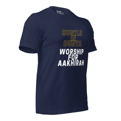 ADULT T-Shirt - HUSTLE & WORSHIP - Gold/White