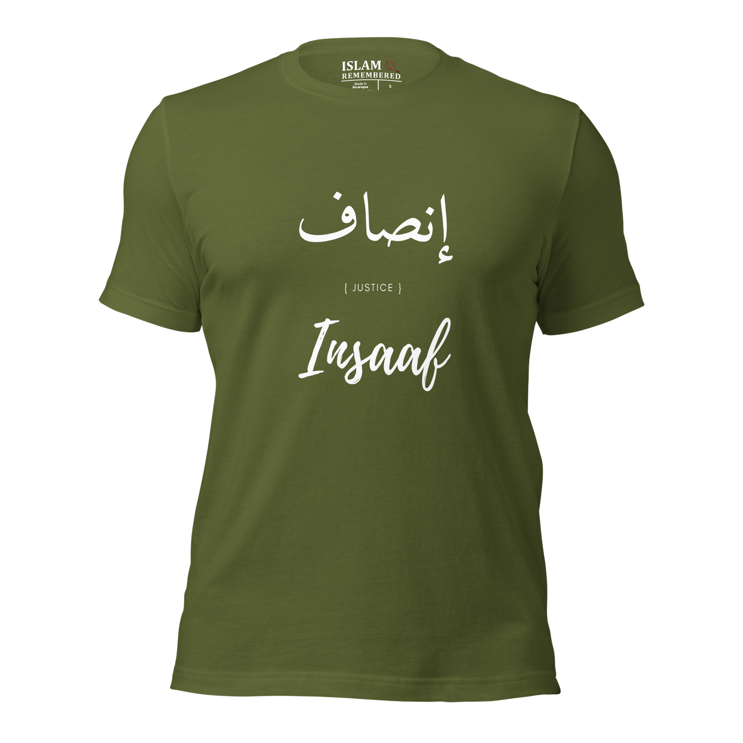 ADULT  T-Shirt - INSAAF (JUSTICE) Arabic/English - White