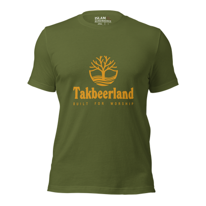 ADULT T-Shirt - TAKBEERLAND FULL LOGO (Centered/Medium) - Gold