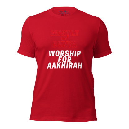 ADULT T-Shirt - HUSTLE & WORSHIP - Red/White