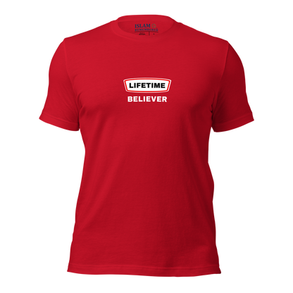 ADULT T-Shirt - LIFETIME BELIEVER - White/Red