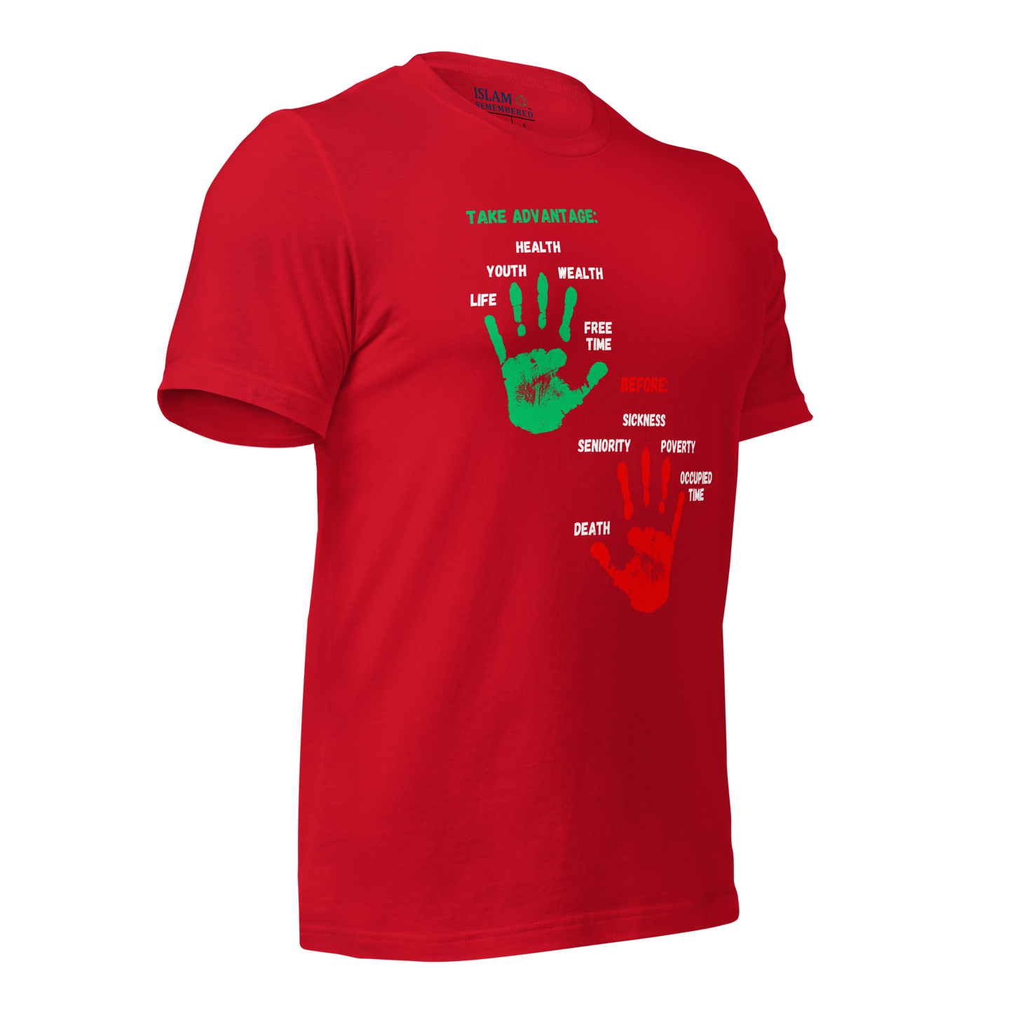 ADULT T-Shirt - ADVANTAGE BEFORE - Green/Red/White