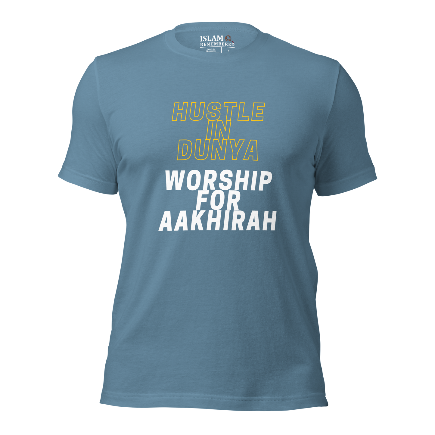 ADULT T-Shirt - HUSTLE & WORSHIP - Gold/White