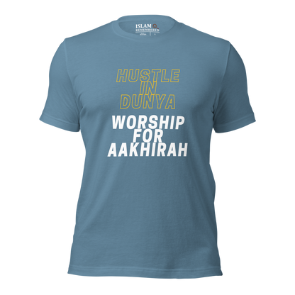 ADULT T-Shirt - HUSTLE & WORSHIP - Gold/White