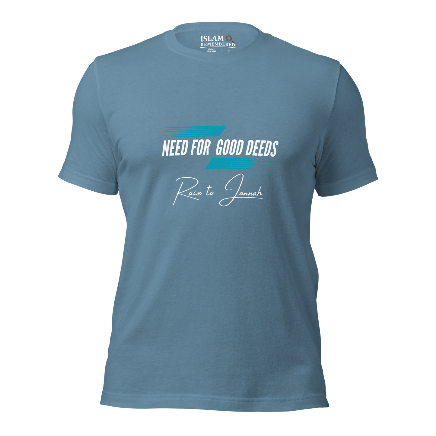 ADULT T-Shirt - NEED FOR GOOD DEEDS - White/Light Blue