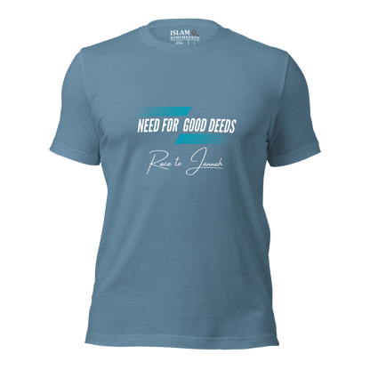 ADULT T-Shirt - NEED FOR GOOD DEEDS - White/Light Blue