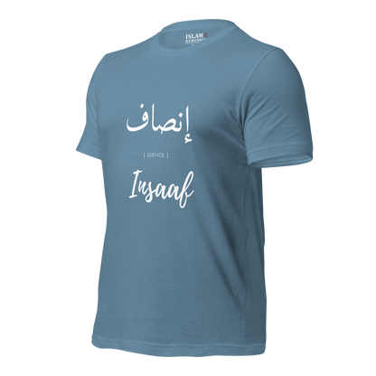 ADULT  T-Shirt - INSAAF (JUSTICE) Arabic/English - White