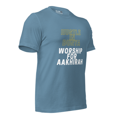 ADULT T-Shirt - HUSTLE & WORSHIP - Gold/White