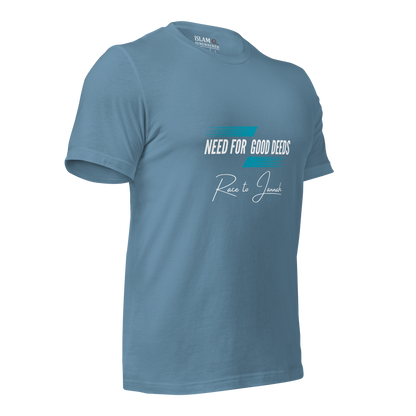 ADULT T-Shirt - NEED FOR GOOD DEEDS - White/Light Blue